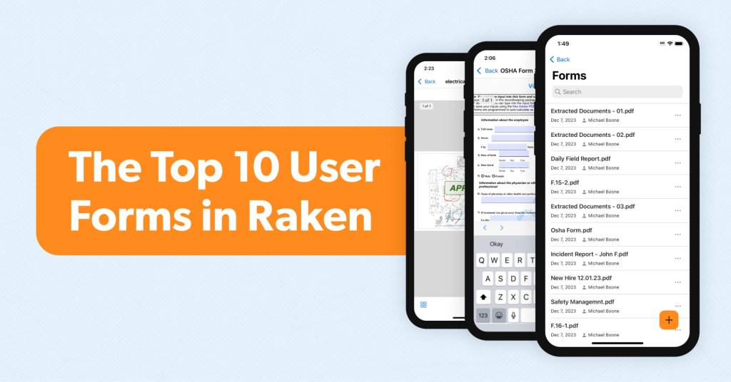 top ten user forms in Raken.