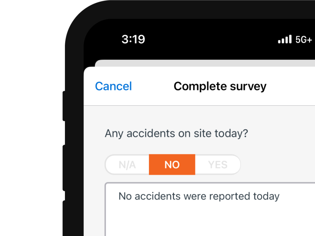 Daily survey feature on construction daily report app.