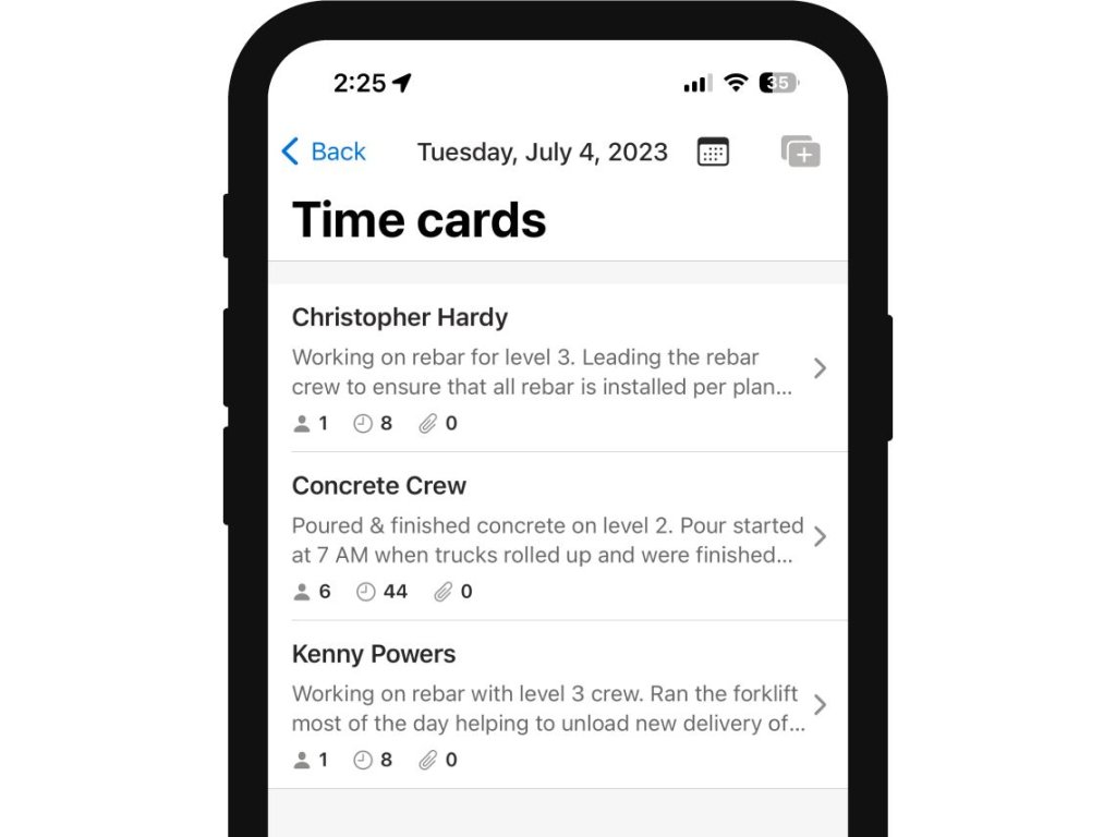time card feature in Raken app.