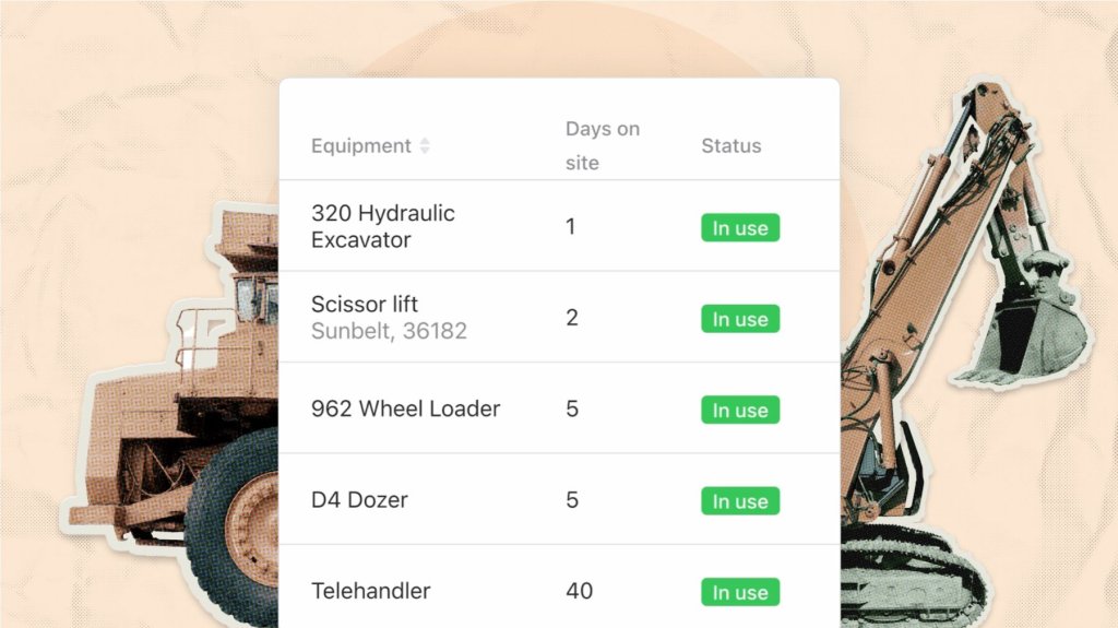 equipment management screen from Raken app.