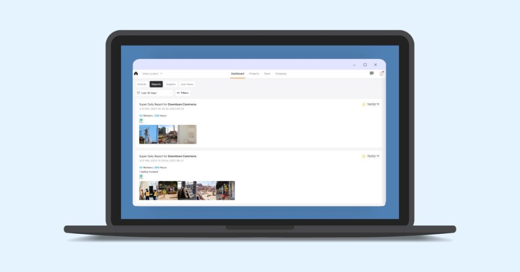 Raken dashboard reports feed.